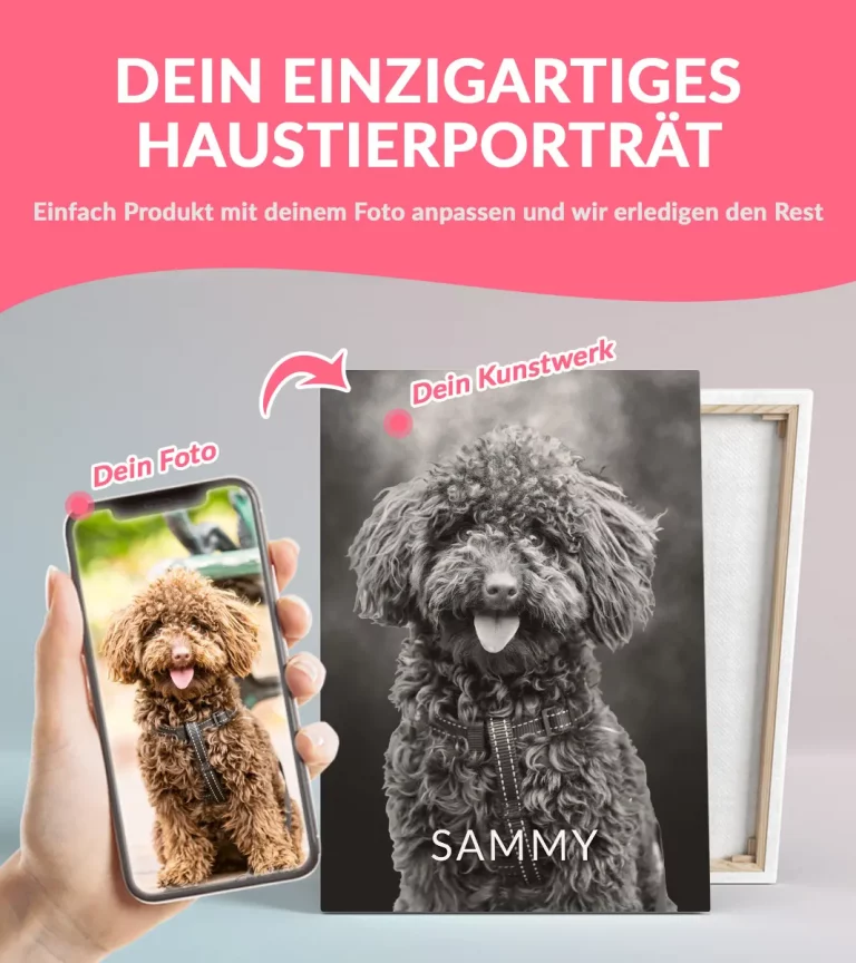 Produktfoto für gerahmtes Hundeporträt mit Produktdetails