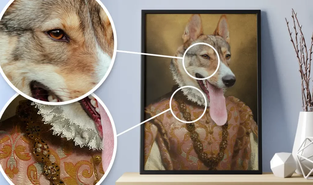 Gerahmtes Royal Hunde-Porträt mit Produktdetails