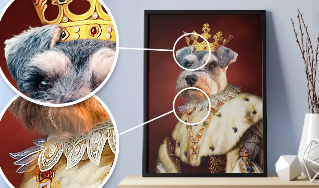 Gerahmtes Royal Hunde-Porträt mit Produktdetails