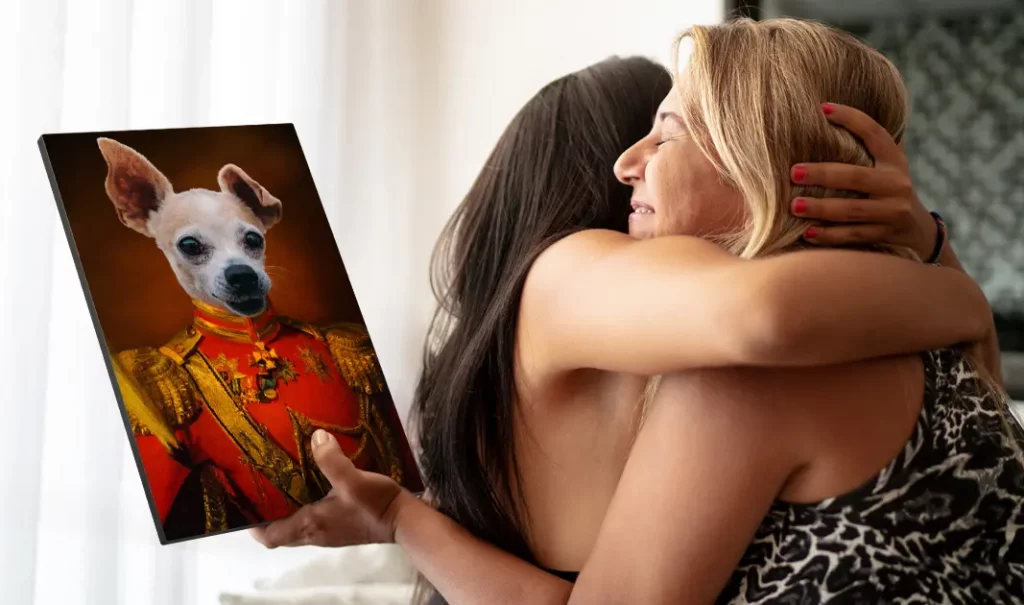 Geschenkübergabe von Royal Hunde-Porträt auf Leinwand