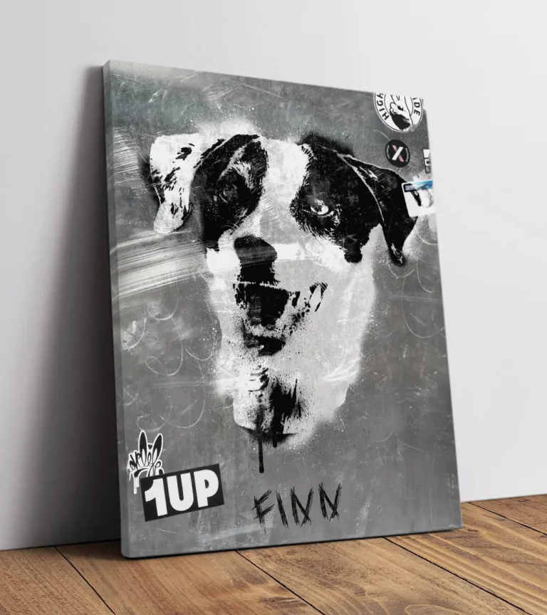 Hundeporträt auf Leinwand im Graffiti-Stil