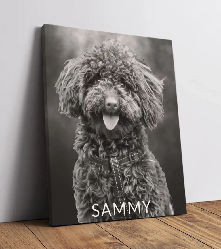 Hundeporträt auf Leinwand im Noir-Stil