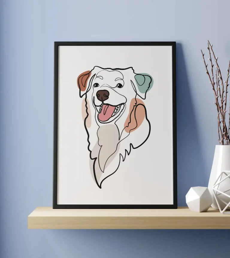 Hundeporträt auf gerahmten Poster im Line Art-Stil