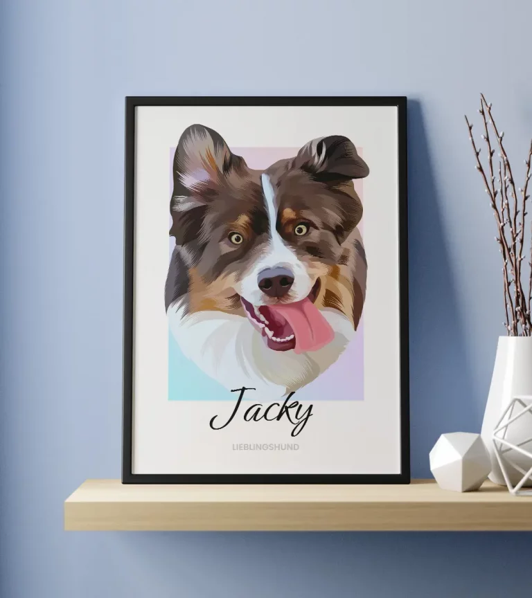 Hundeporträt auf gerahmten Poster im Modern-Stil