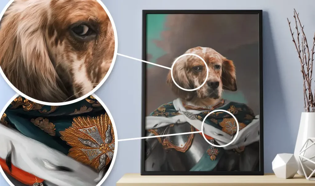 Gerahmtes Royal Hundeporträt mit Produktdetails