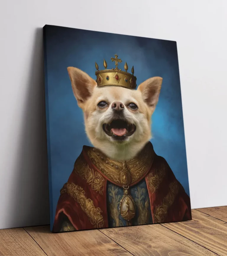 Hundeporträt Adel auf Leinwand - König Samtpfote