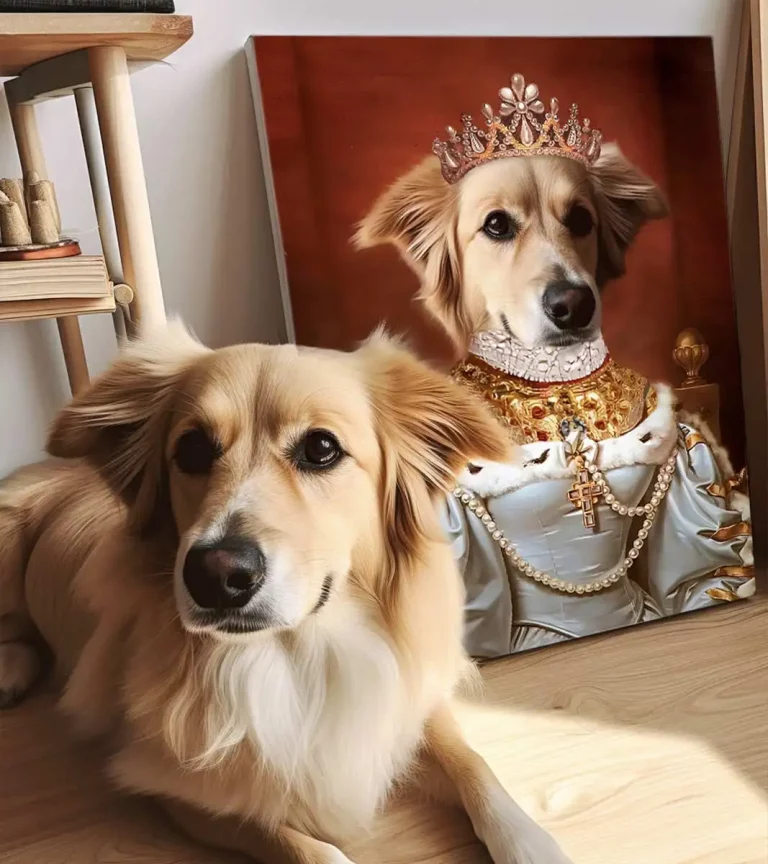 Hundeporträt Adel auf Leinwand - Königin Faulpelz